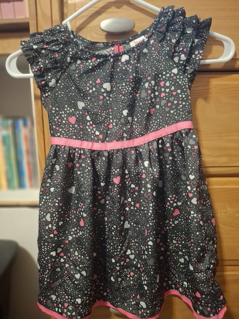 Circo Black Heart Print Dress with Pink Trim